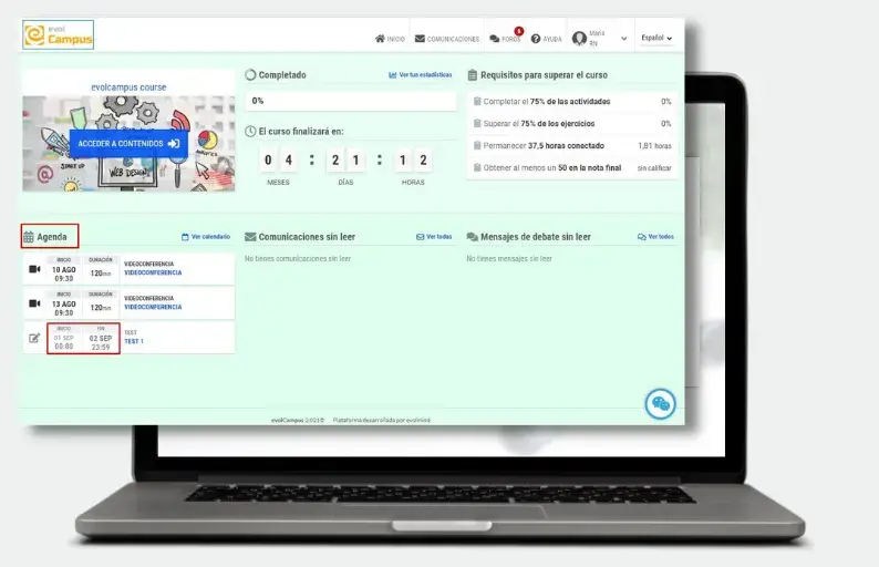 Visualización de actividades en agenda de alumnos _ Actualizaciones evolCampus