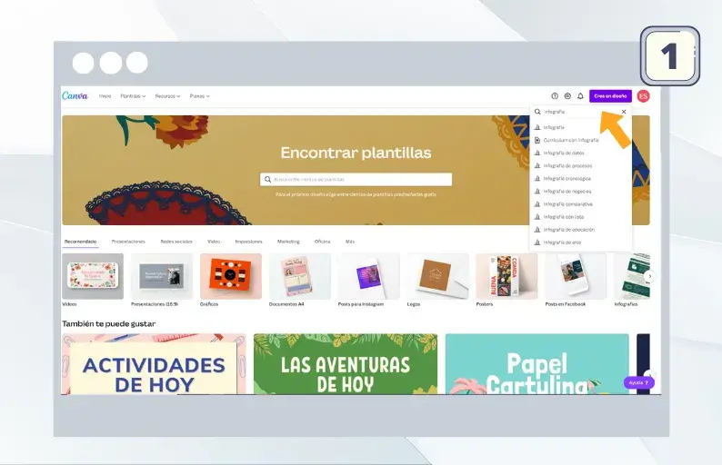 Paso 1 de cómo hacer una infografía en Canva