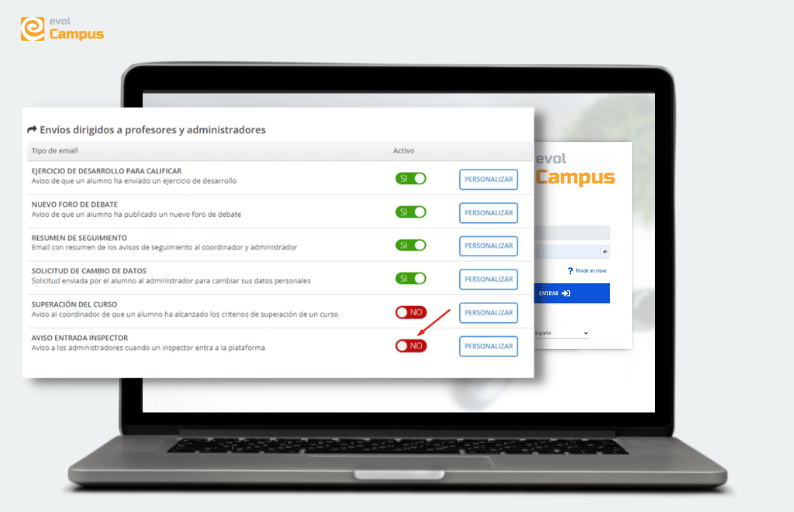 Aviso de entrada del inspector entre las actualizaciones evolCampus