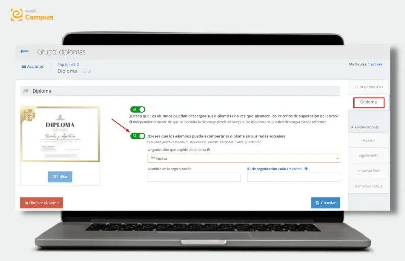 Compartir diplomas en Redes Sociales