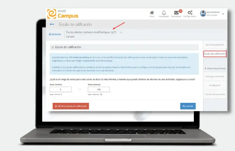 Personalización en la escala de calificación del curso