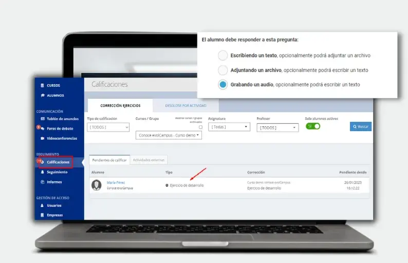 Grabación de audio en la corrección de un ejercicio