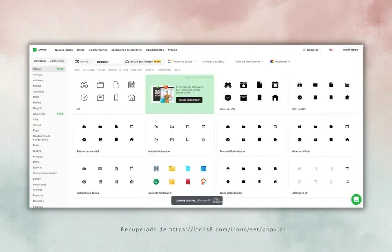 Icons8, iconos gratis sin atribución