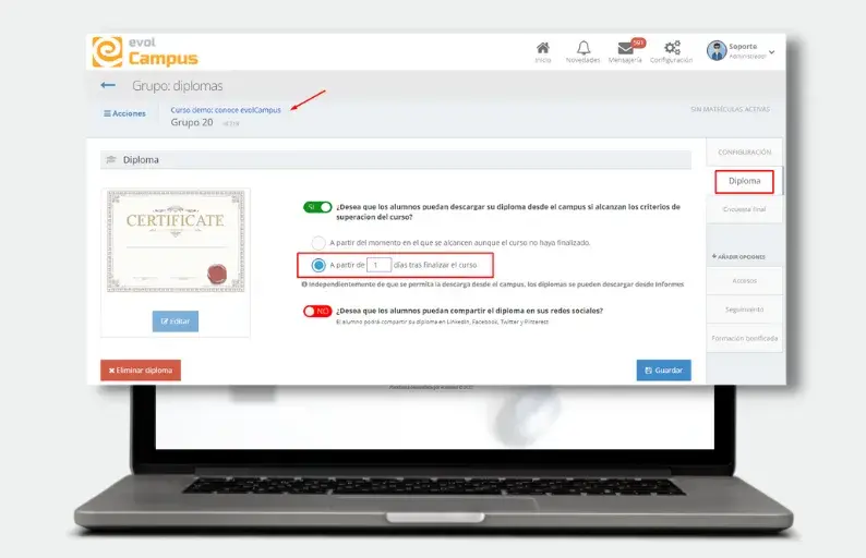 Diploma y encuestas disponibles tras finalizar el curso
