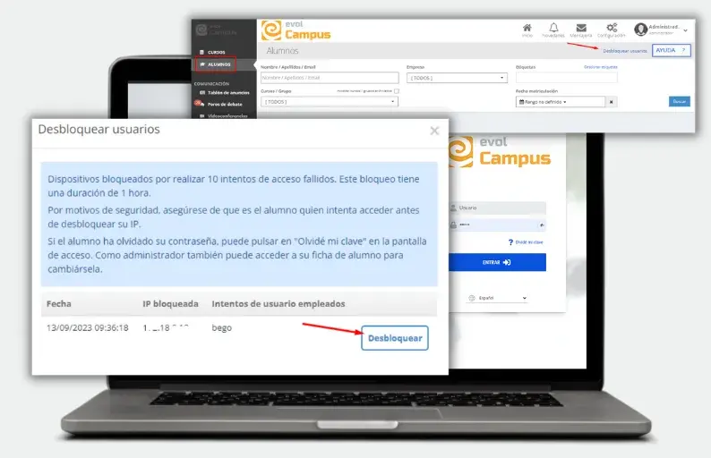Actualizaciones evolCampus diciembre 2023: desbloqueo de IP de usuarios