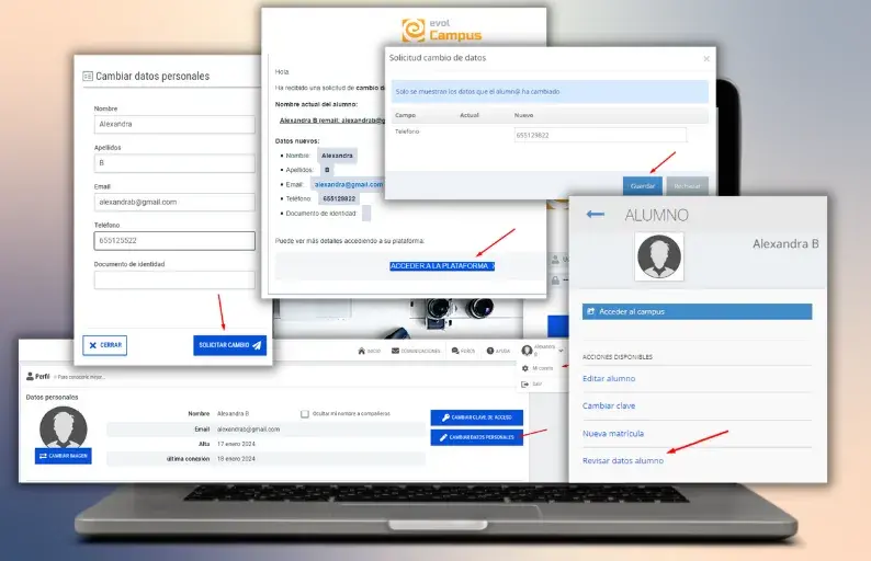 Actualizaciones evolCampus marzo 2024: Cambiar datos personales del alumno