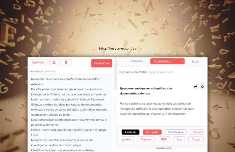 Resoomer automatic summaries of long documents