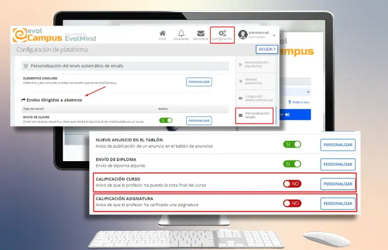 Aviso calificación asignatura y nota final curso