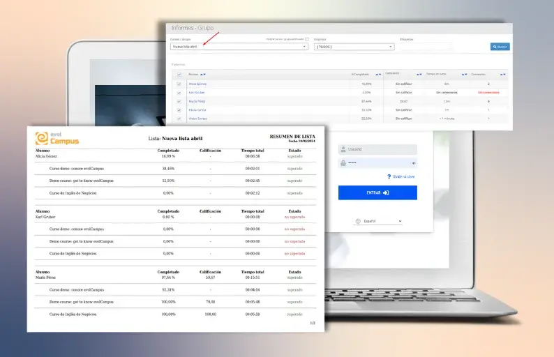 Descarga de informes de listas de cursos