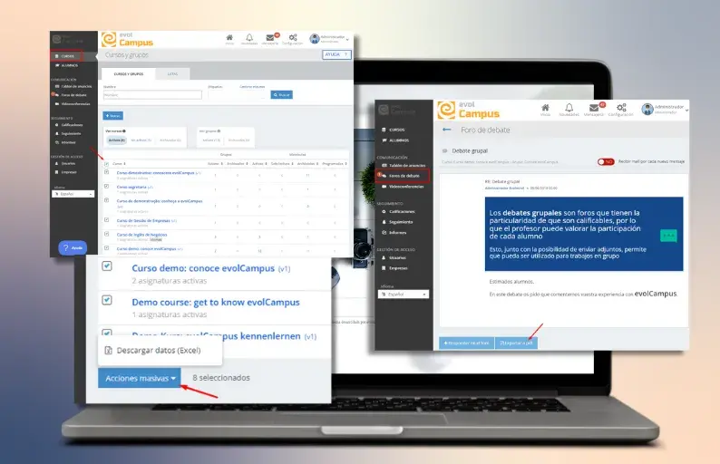 Nuevas opciones de descarga listado de cursos y foros