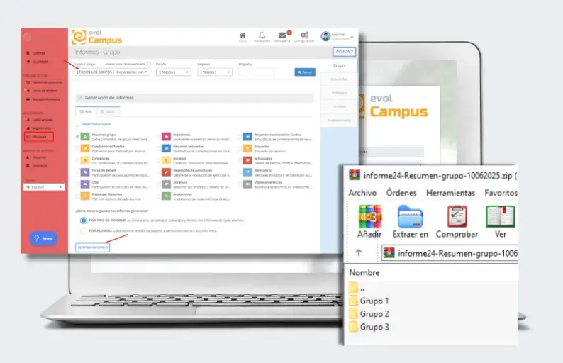 Informe de todos los grupos de un curso