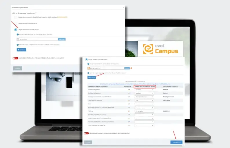 Matriculación de alumnos a través de Excel propio