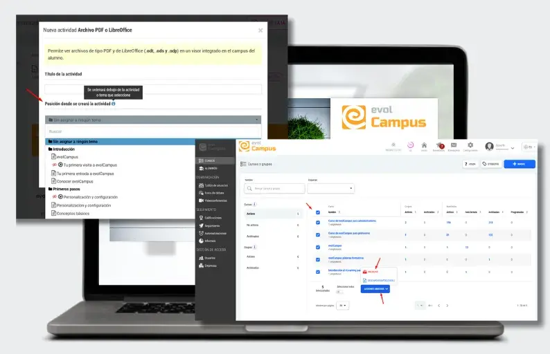 Ordenar contenidos y activararchivar cursos y grupos